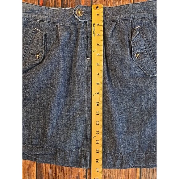 Tommy Hilfiger Chambray Denim Mini Skirt Logo Buttons Pockets Dark Blue Women 4 - Picture 2 of 10
